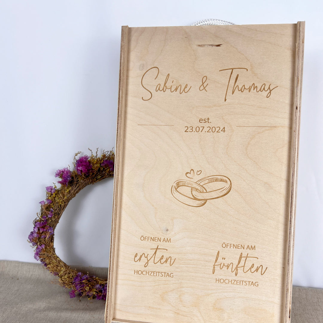 personalisierte Holz-Weinbox "Wedding"